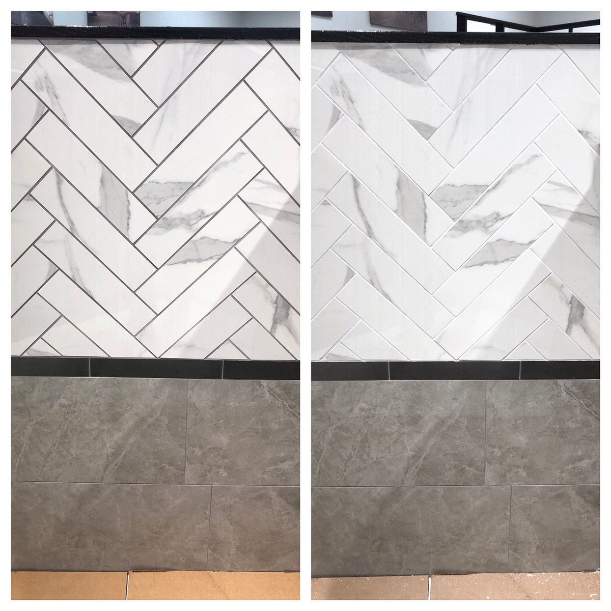 ArizonaTile's tweet photo. Grout stain is a simple solution when you're unhappy with the way your grout turned out.
We used a dark color grout on our Themar Statuario V Polished Porcelain #tile install then later decided we wanted a light color grout - here are the #beforeandaft ... https://t.co/eINkn93IdA https://t.co/C1yAHypTHI