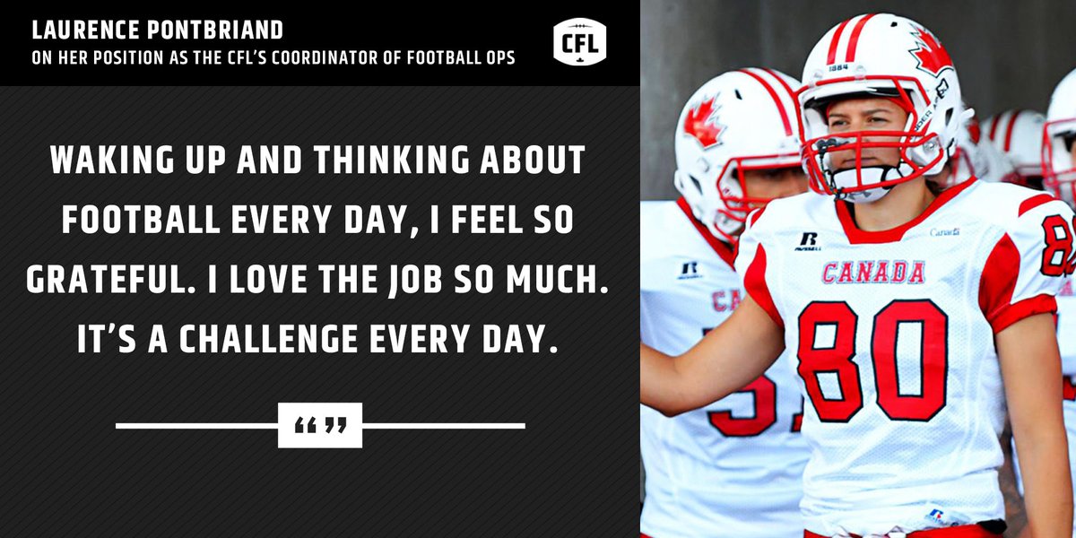 CFL's tweet photo. #IWD2019 | Nearly a year ago, Laurence Pontbriand (@pontebriano) became the #CFL's first full-time female football ops hire.

🗞 @olearychris | https://t.co/J5KjUUzmyr 

#TryFootball | #HustleTogether https://t.co/aWm4meiuj8