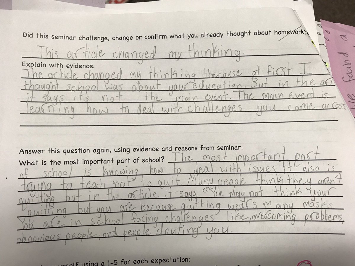 KSCHNAUS7's tweet photo. ❤️ looking at their seminar reflections. Before reading the article every single student said the most important part of school was reading, math and lessons. #changingourthinking #applyingtexttoourlife #socraticseminar @BSEhseIN @ChaseMielke https://t.co/13ZYpwquFI