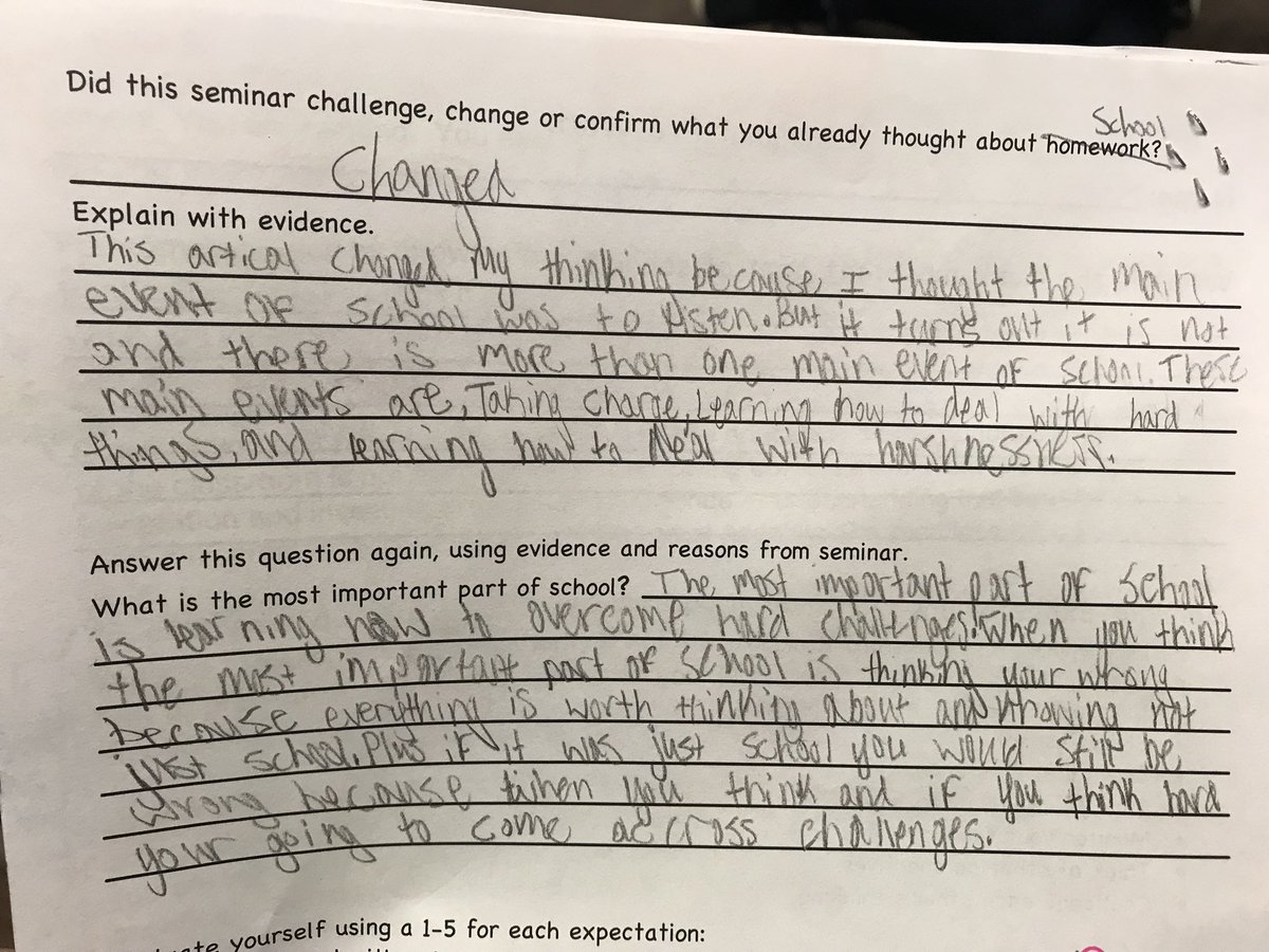 KSCHNAUS7's tweet photo. ❤️ looking at their seminar reflections. Before reading the article every single student said the most important part of school was reading, math and lessons. #changingourthinking #applyingtexttoourlife #socraticseminar @BSEhseIN @ChaseMielke https://t.co/13ZYpwquFI