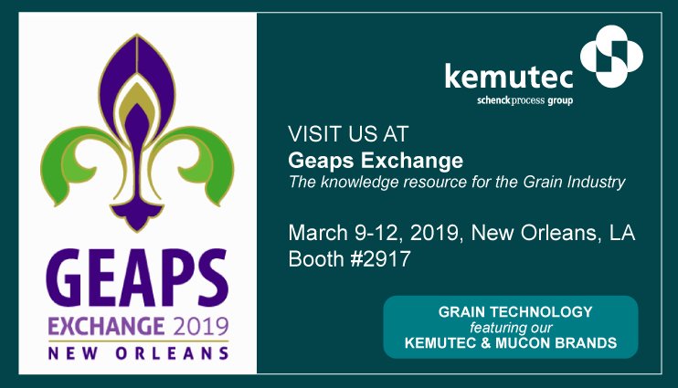 Kemutec's tweet photo. We’re heading to Geaps Exchange, New Orleans, March 9-12. We can’t wait to meet you and discuss our line of Kemutec powder processing equipment and Mucon flow control valves. Find us at Booth 2917. More information about Geaps and registration - https://t.co/h9fc1OpyHB https://t.co/aErsszI0sh