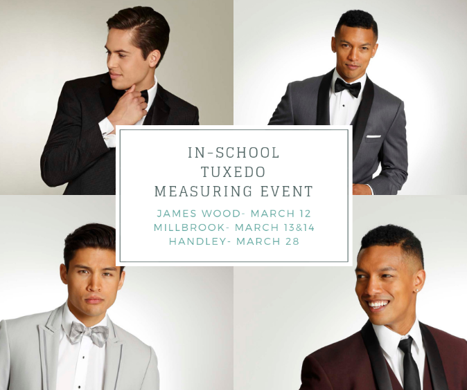 Millbrook_DECA's tweet photo. MHS Reserve Your Tux event happens next Wed &amp; Thurs in Room 439! Get measured, choose from our large selection of styles and prices, and pay later over the phone... all without even leaving school! https://t.co/58FJ7sx7Hq