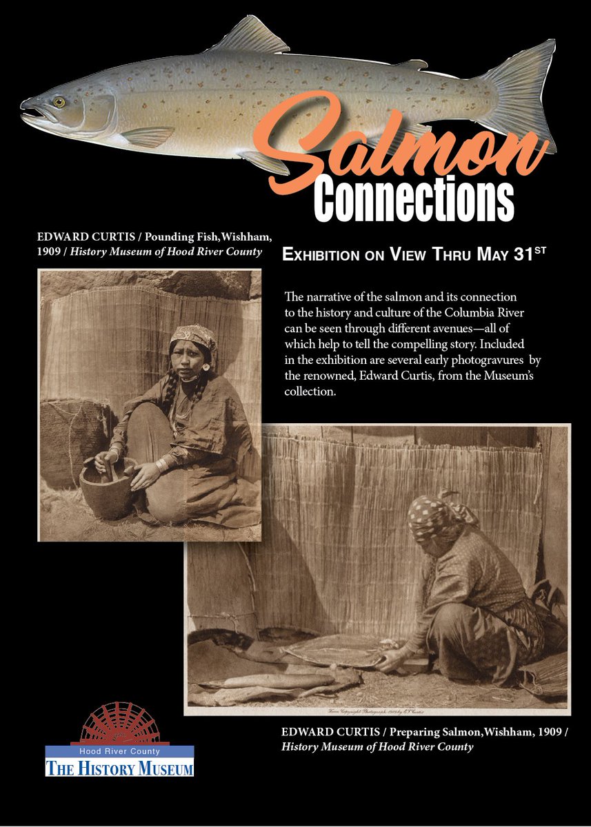 Salmon Connections @ Museum thru May 31. Story told thru photos, paintings, prints & sculptures. Narrative asks: What attitudes, needs, & actions shape these relationships? What competing interests threaten salmon? Can we act to protect them?#salmon #ColumbiaRiver #EdwardCurtis