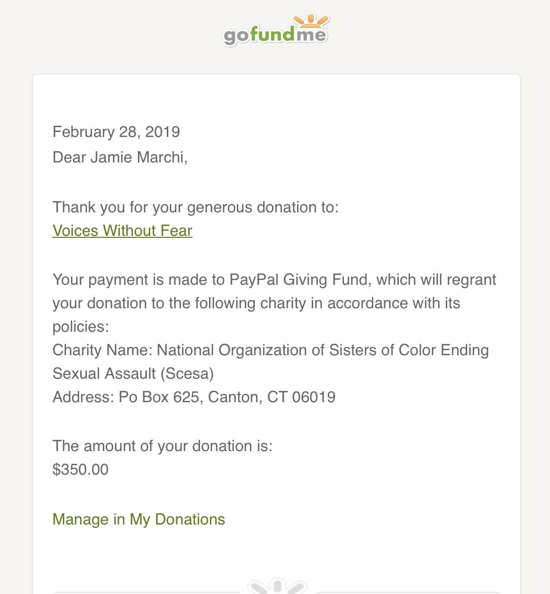 Jamie marchi on twitter rooajn one from gofundme thanking me for my