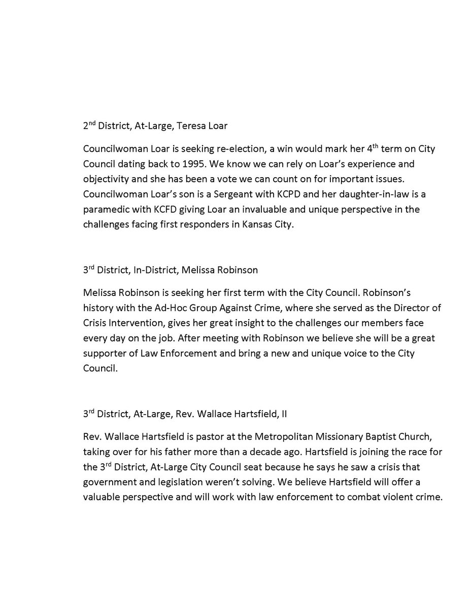 kcfop's tweet photo. Here are KCFOP Lodge #99 Endorsements. Be sure to vote! https://t.co/aRslxPbM2y