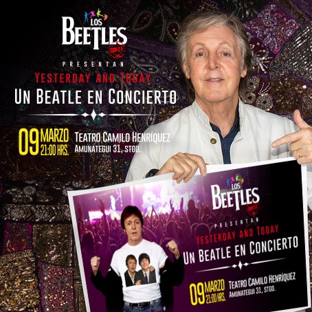 losbeetlescon2e's tweet photo. Recuerden, mañana a las 21.00 hrs nos vemos en @teatrocamilohenriquez con un homenaje a Paul McCartney como solista y Beatle. https://t.co/O9HTx6MaHv