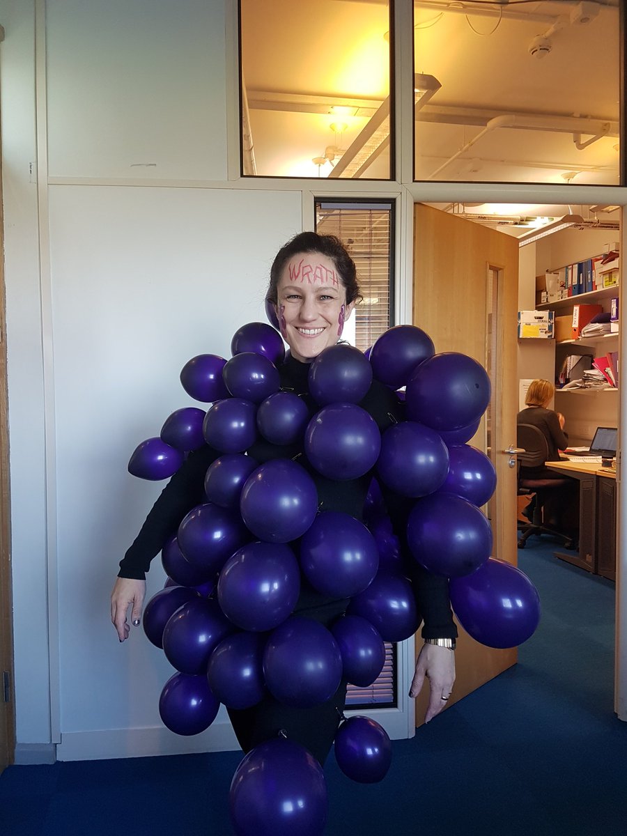 As I walked through school as The Grapes of Wrath, I thought, "imagine we get a no-notice inspection &amp; I'm wearing this". We didn't. I did, however, end up taking my daughter to hospital. Like this. Managed to deflate most of the grapes &amp; remove WRATH from my head in admissions.