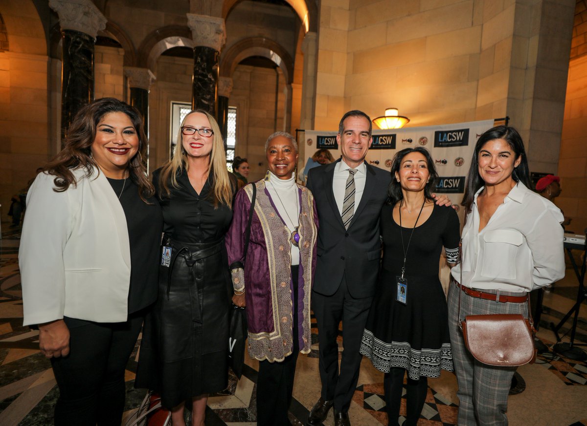 MayorOfLA's tweet photo. Joining @LACSW to honor incredible women who have survived human trafficking and domestic violence — and push forward in our work to support survivors and end these atrocities. This art exhibit offers a testament to their strength and perseverance. #InternationalWomensDay https://t.co/RuC3M3zWC2