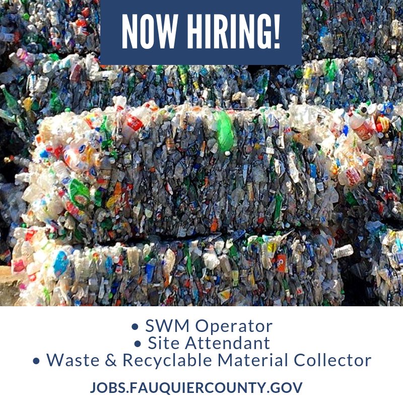 FauquierJobs's tweet photo. Fauquier County #Environmental Services is now hiring for multiple positions! 
Apply today!
https://t.co/xm8eNOACP1 
#WasteManagement #Recycle #Maintenance #HeavyEquipment https://t.co/cSWQm23w2Q