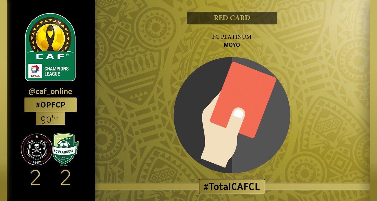 caf_online_AR's tweet photo. إنذار | طرد! الحكم يشهر البطاقة الحمراء لـ Kevin Moyo من FC Platinum! #TotalCAFCL #OPFCP https://t.co/vP6TW4QKCx