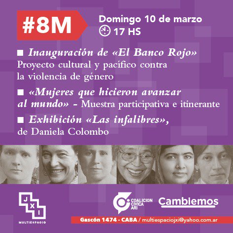 Este domingo, te invitamos a que seas parte: Nos sumamos a la campaña internacional contra la violencia de género instalando un banco rojo en la calle. 
📌 Gascón 1474
🕑 17hs
