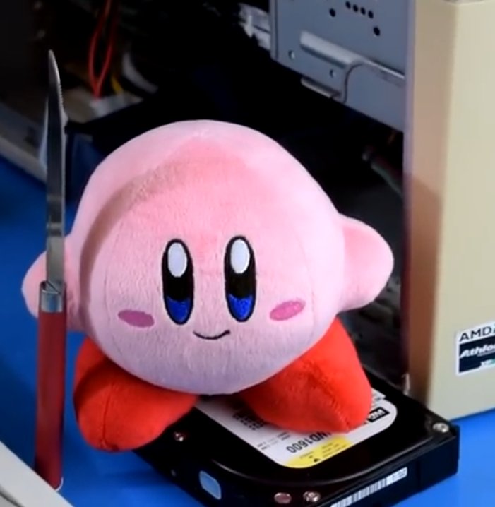 FloatzelBOT's tweet photo. kirby says use HDDs, not SSDs, or else... https://t.co/yqRfdkMMjE