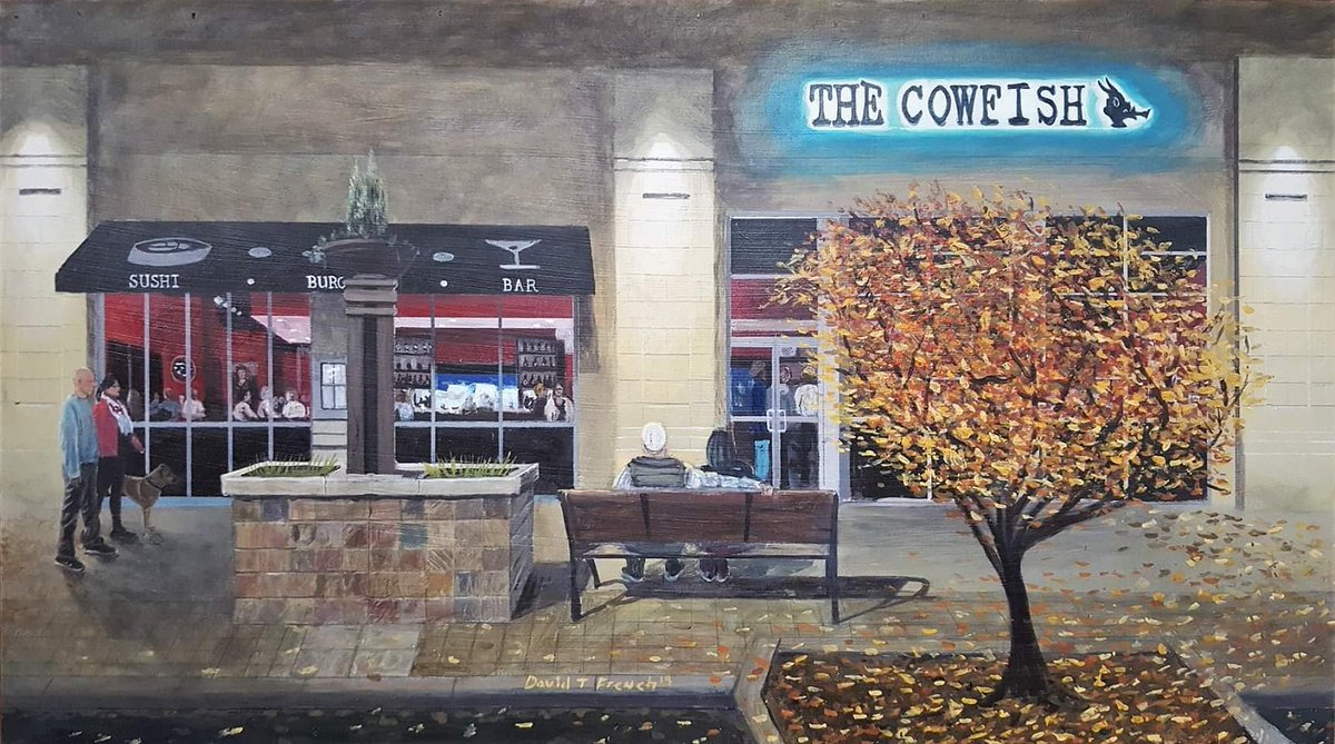 DavidFrenchArt's tweet photo. FINISHED!
ACRYLIC ON WOOD.. 25 INCHES WIDE..
PRINTS AVAILABLE
THE COUPLE SITTING ON THE BENCH AND WALKING INTO THE PAINTING MET ON THAT BENCH....
SEE 365 OF MY CHARLOTTE PAINTINGS ON MY BRAND NEW WEBSITE. : https://t.co/XvdNy0b9ar
#DAVIDFRENCHORIGINALS
#THECOWFISH
#CHARLOTTE https://t.co/MrmeTeLAk9