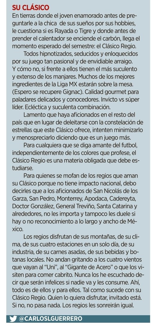 CARLOSLGUERRERO's tweet image. 🖋El Clásico Regio y su "escaso impacto nacional" según algunos. 

🖋A los regios les importa poco. 

📱🗞

@reformacancha 
👇🏻