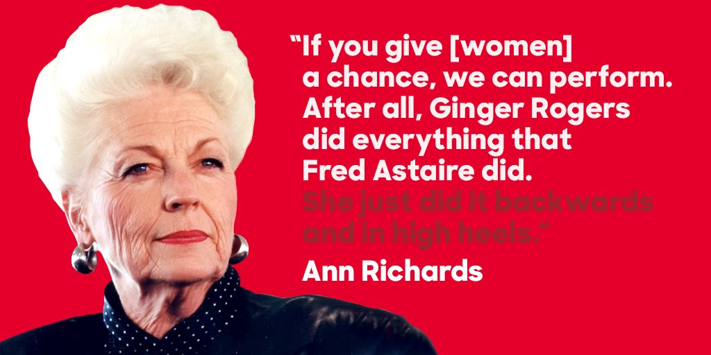 Bvweir's tweet photo. @funder #AnnRichards
βWAS and IS my heroine
AND this quote of hers is my favorite of many, many things she said ... sheβd have made a wonderful #FirstFemalePOTUS
The best #GovernorOfTEXAS
in history ... what a legend she left for us
#InternationalWomansDay https://t.co/R6JQjVP8qr