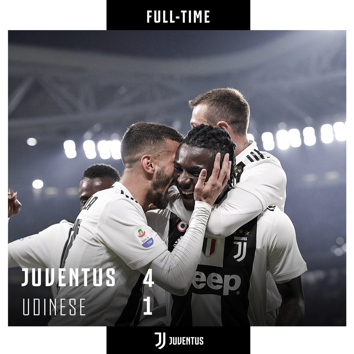 24esima vittoria stagionale, UN DOMINIO UNICO, UNA SUPREMAZIA NETTA, UNA SUPERIORITA' IMBARAZZANTE, UNA SOLA SQUADRA IN CAMPO: Friulani travolti, demoliti e rispediti a casa con la coda tra le gambe...GRAZIE JUVE, GRAZIE RAGAZZI, GRAZIE ZEBRE!!!
VI VOGLIAMO COSรฌ...TANTA ROBA!!!