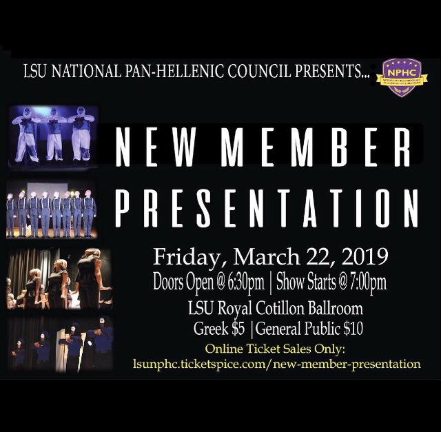 LSU_NPHC's tweet image. New Member Presentation is around the corner! Get your tickets NOW🚨 Visit lsunphc.ticketspice.com/new-member-pre…