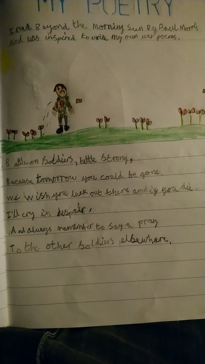 pwatt's tweet photo. @PMorrisAuthor Thought you would like to see the most recent pieces of writing you have inspired. Evelyn did these for her WW2 project. @Binky_1980 https://t.co/lvuRXlFdys