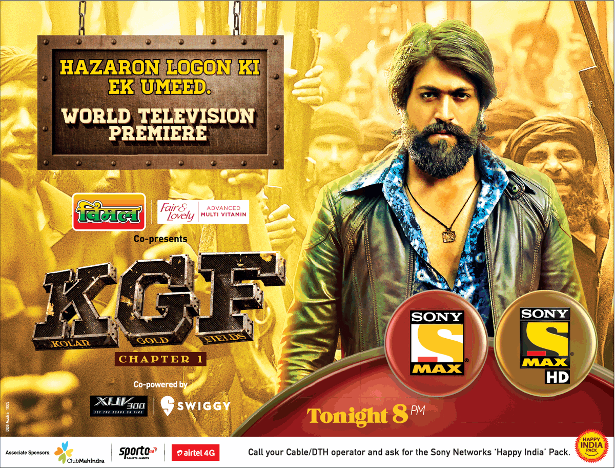 kgf chapter 1 on sony max