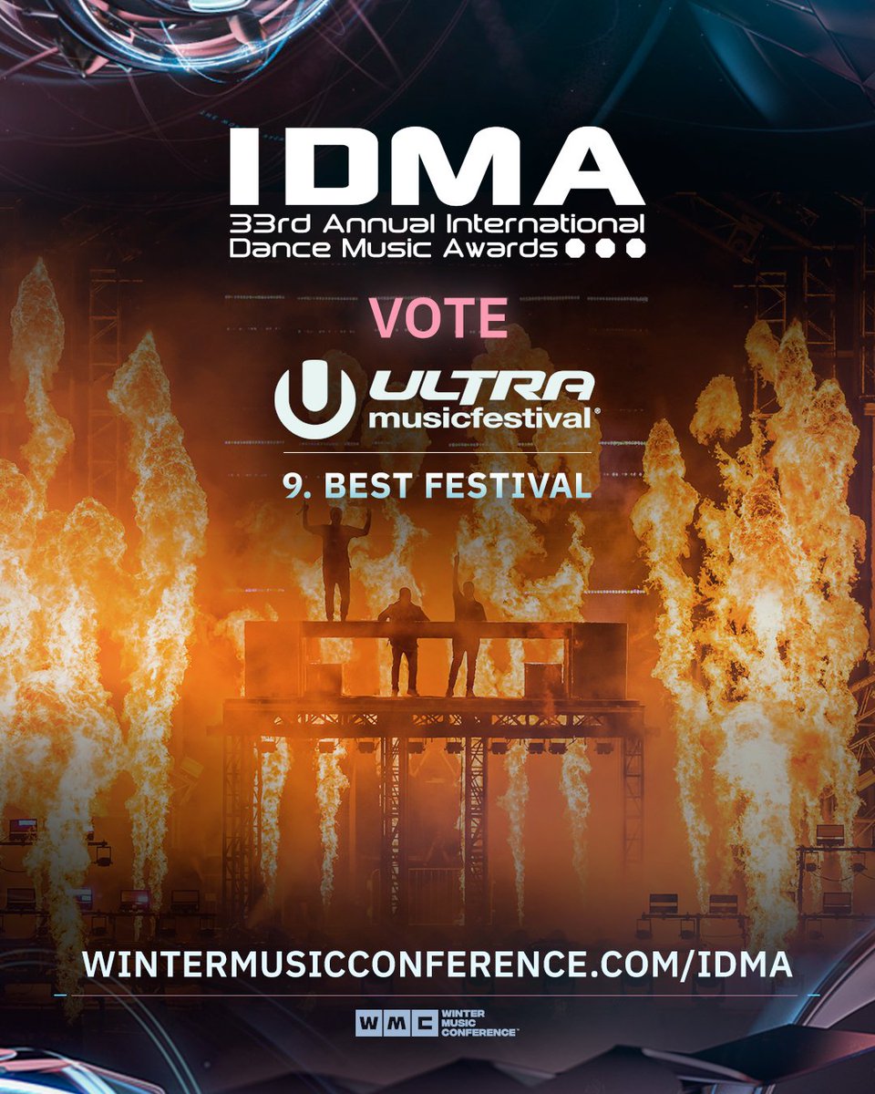 Ultra Music Festival is honored to have been nominated as ‘Best Festival’ for this year's International Dance Music Awards!

Vote here: WinterMusicConference.com/IDMA