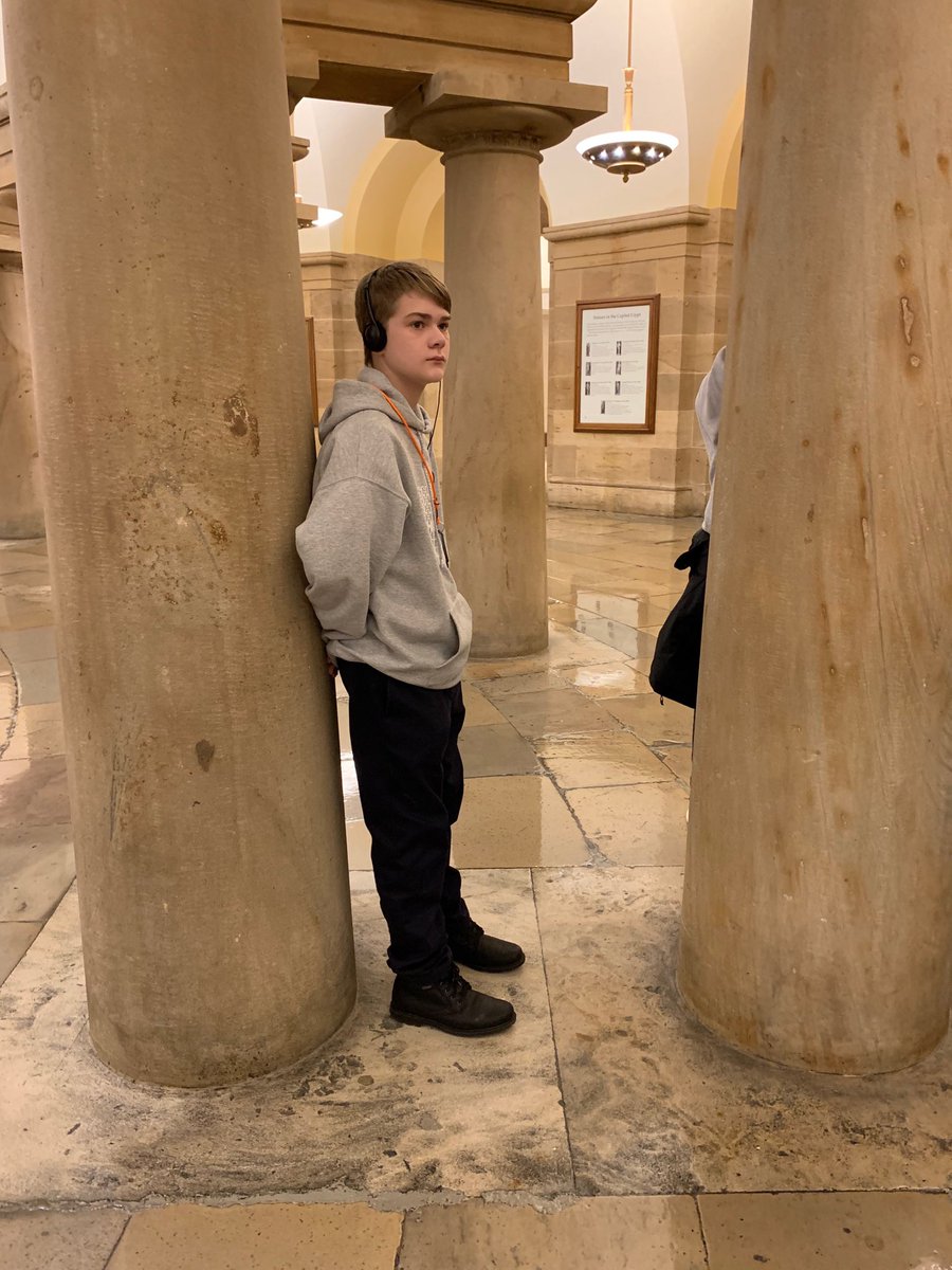 KJGuillory's tweet photo. #ParishDC19 @parishepiscopal Ryan-Leaning against one of the massive sandstone columns supporting the arches holding up the floor of the Rotunda in the Capitol https://t.co/wGxhDH9CGf