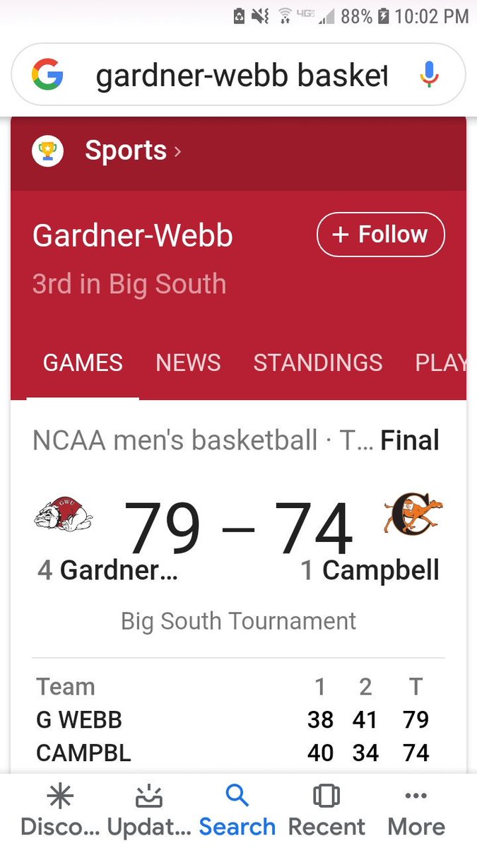 Yes!!!!!! <a href="/CoachTimCraft/">Tim Craft</a> and <a href="/GWU_MBK/">Gardner-Webb Men's Basketball</a> pull huge upset over Campbell to advance to <a href="/BigSouthSports/">Big South Conference</a> Hoops championship! Wow, what a fantastic day to be a Runnin Bulldog! #DontUnderestimateOurDogs #GetTheDogsFiredUp #WellCrafted