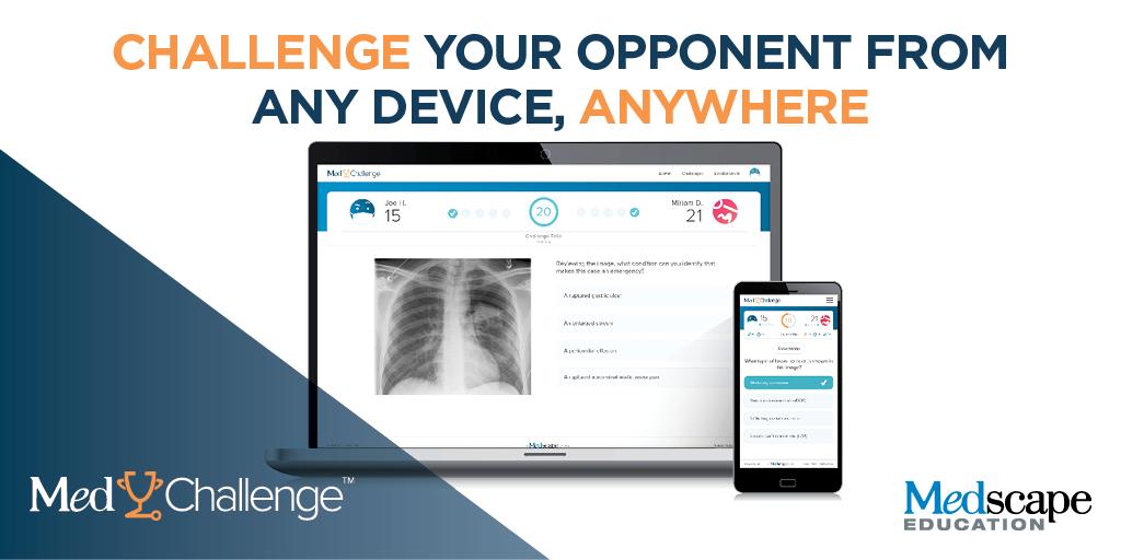 MedscapeCME's tweet photo. #MedChallenge is an interactive, fun, and easy-to-use educational game for medical professionals. ⌚ Have 5 mins? Practice your skills in challenges against others in your specialty! [LEARN MORE]: https://t.co/rBXSa2yVP9 https://t.co/9IjL50VSf2