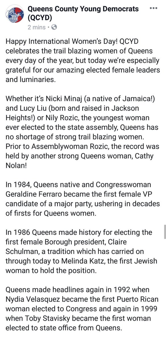 QueensYoungDems's tweet photo. QCYD salutes Queens women leaders on #InternationalWomensDay + throughout #WomensHistoryMonth #QueensofQueens https://t.co/F3PfT9dWrv