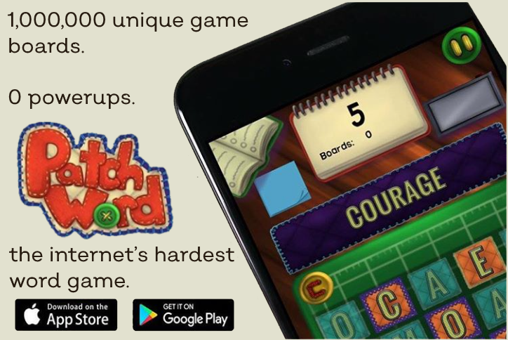 RadSmithGames's tweet photo. PatchWord is the hardest word game on the internet. Are you brave enough to test yourself? Download it now from the app stores.
Android: https://t.co/mqNI9xyHlB
iOS: https://t.co/MwPEHRRnJA
#PatchWord #word #wordgame #puzzle #indiegamedev #indiegame #madewithunity https://t.co/9aETJrU0PV