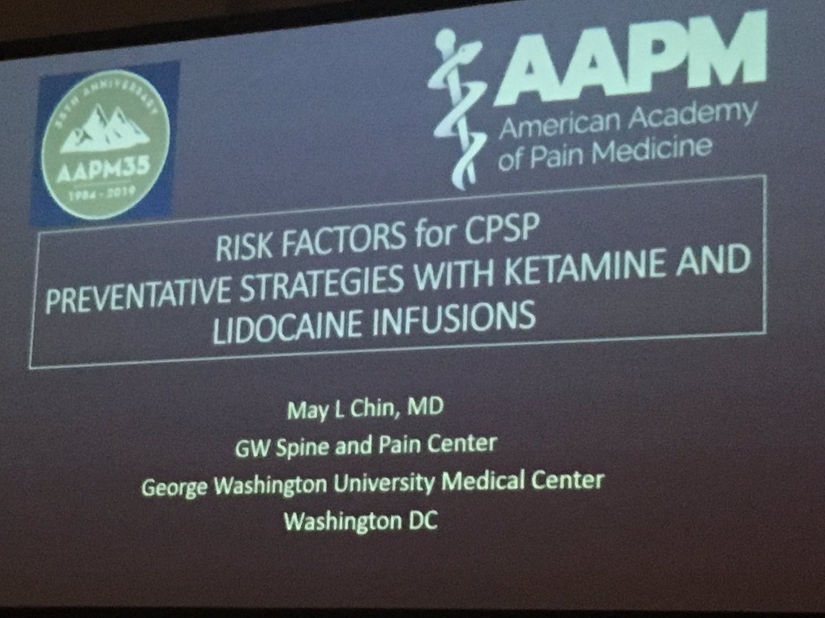 NarouzeMD's tweet photo. Prof Dr. May Chin ( a pioneer #WomenInPainMedicine ) educating #AAPM35 attendees about the new diagnosis of chronic postoperative #pain which will be included in #ICD-11. 
Exciting research on #PPP #ketamine #Lidocaine 
@AmerAcadPainMed @TawfikLab @SMoeschlerMD @AnitescuMagda https://t.co/jOs48bA6RL
