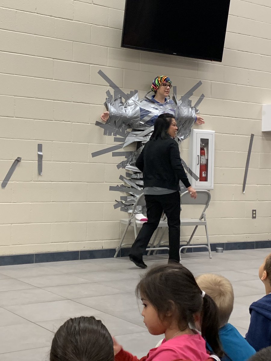 3nrightS's tweet photo. Taping our awesome Principal, Mrs. Stapp to the wall!! #ceroars #castleberryisd https://t.co/l411ZNRWHB
