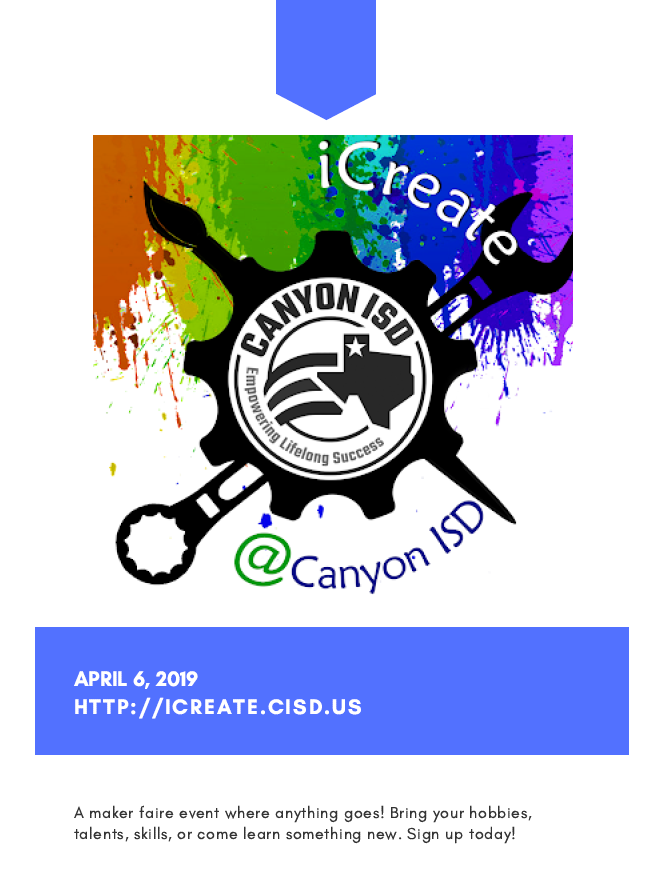 its1app's tweet photo. @CanyonISD would love to have your student come to our show and tell #iCreateCISD and show off their hobbies, interest and what they have been learning. @GoogleForEdu will be on site to help us with our theme of #beinternetawesome https://t.co/yxEkpg8p0a