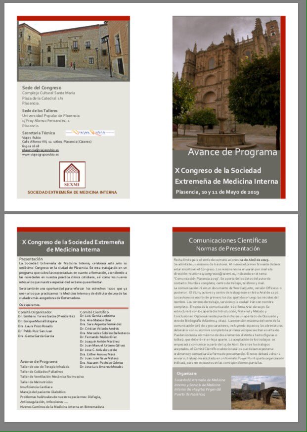 El próximo mes de Mayo la <a href="/SMIextremadura/">Sociedad Extremeña de Medicina Interna</a> celebrará su XI Congreso en #Plasencia (Cáceres). Ya pueden enviarse comunicaciones.
<a href="/Sociedad_SEMI/">Sociedad Española de Medicina Interna</a> @SEMITuit. sexmi.es