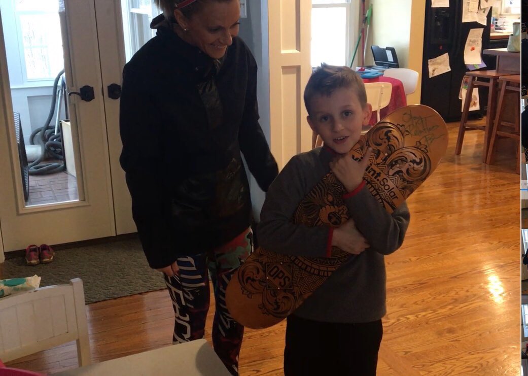 Super humbled for this weeks skateboard give away to go to this amazing administrator @LindaFarringer , little guy! Humbled! Stay #relentless my man! Let’s go! #FLHornets