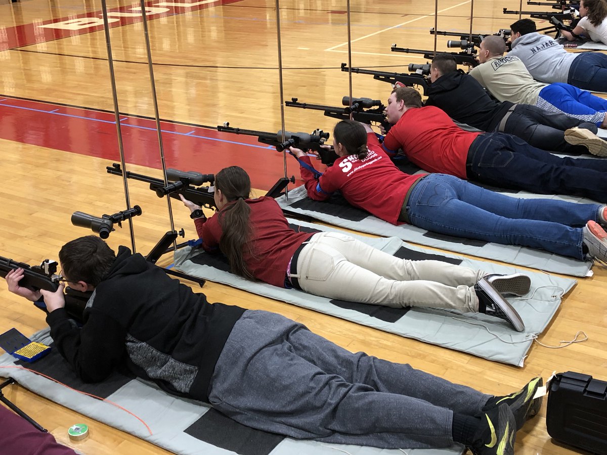 woodylead's tweet photo. Butler Air Rifle competing in the 7th Brigade 3-position Air Rifle Championship at John Hardin HS. @BTHS_Athletics https://t.co/W6nRq67pHP