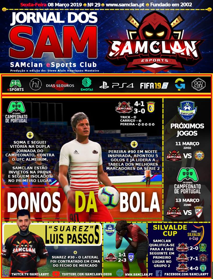 SAMCLANesports's tweet photo. Jornal dos SAM - 29ª EDIÇÃO
Sigam-nos nas nossas redes sociais e venham fazer parte desta grande família:
🐦https://t.co/jl8NiKOg6a
🕹https://t.co/OtQXS8r5LT
💻https://t.co/pJZx0huxBk
#somosSAM|#FIFA19|#JORNALdosSAM|#Nº29 https://t.co/moPMjtp1Fs