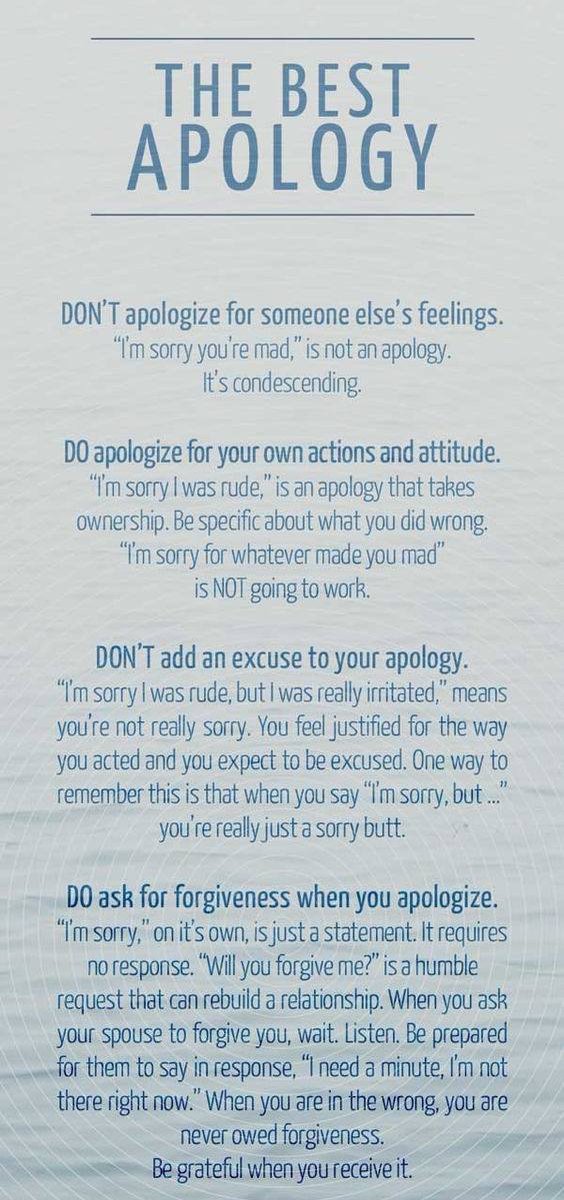 Apologizing is a great way to repair conflict in relationships. However, the way we say sorry can actually make a situation worse. Our friends at <a href="/staymarriedblog/">#staymarried</a> share tips on how to give a sincere apology.

View the full image here: bit.ly/2Ts2s6h