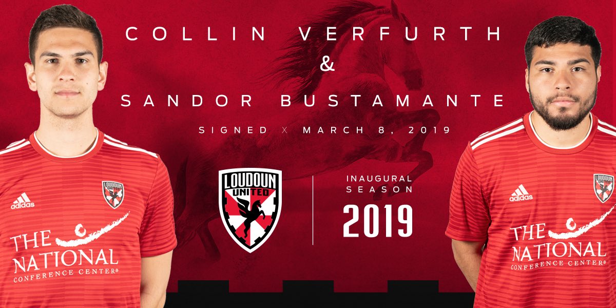 LoudounUnitedFC's tweet image. NEWS | Loudoun United FC signs midfielders Collin Verfurth and Sandor Bustamante for the 2019 inaugural season

Read more➡️: bit.ly/2u60JW5
#WeAreLoudoun #uslchampionship #SaddleUp