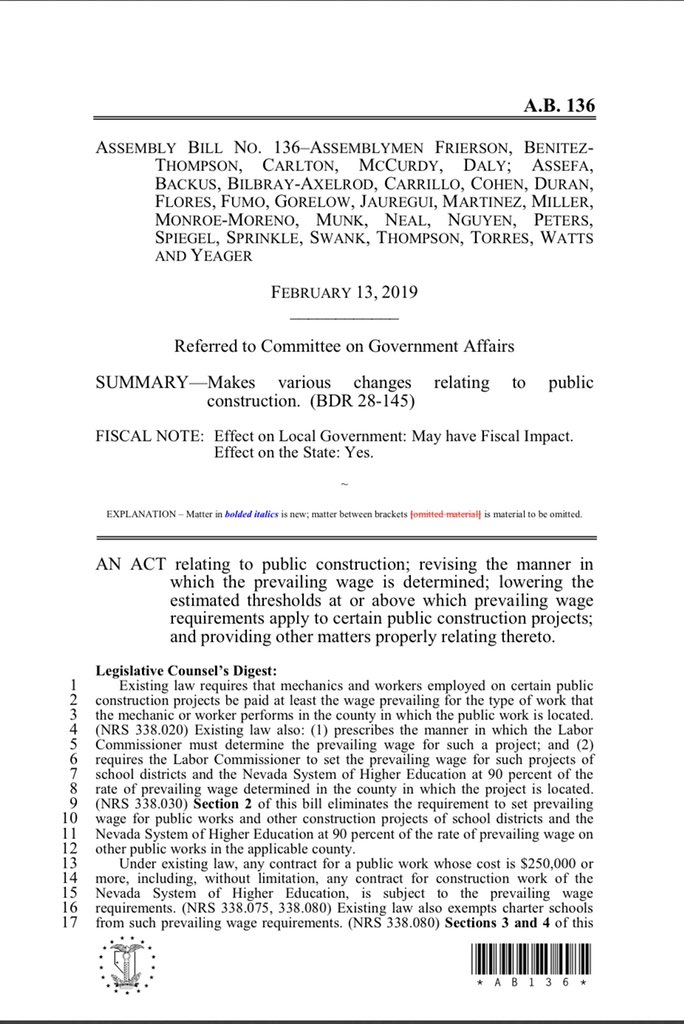JasonFrierson's tweet photo. Today, I presented #AB136, requiring that companies pay prevailing wages on public construction projects, including all school construction. Better for apprenticeships, more competitive for getting the best to build public schools #NVBlueprint #NVLeg #NVLabor #nvworkingfamilies https://t.co/d3GIun0BYi