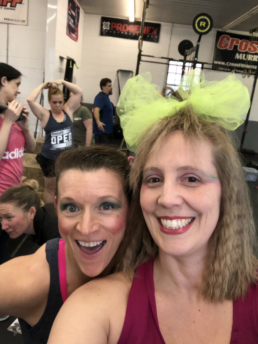 ChipEmily's tweet photo. #CFMfamily #BeAbnormal 19.3 CrossFit Open 80โs night. It wasnโt that bad I promise. Easier than last week! #fauxbangs https://t.co/ZYLFHlxOro