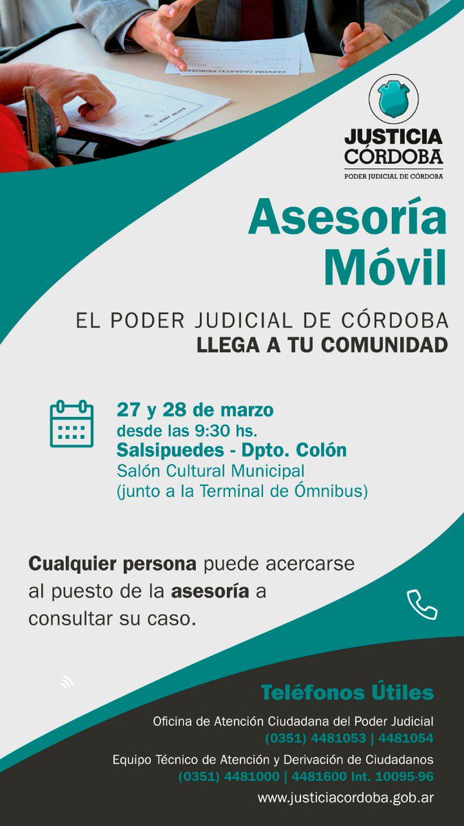 La Asesoría Móvil llega a Salsipuedes!
27 y 28 de marzo