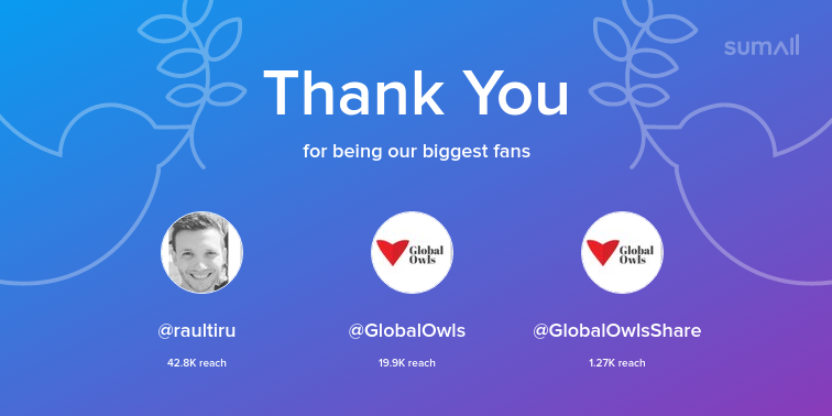 coricsbelarmino's tweet photo. Our biggest fans this week: @raultiru, @GlobalOwls, @GlobalOwlsShare. Thank you! via https://t.co/CaGv0V3enT https://t.co/wONhmch5TQ