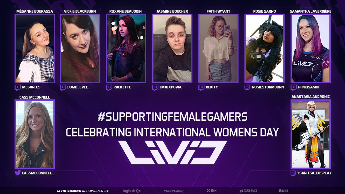 LiViDGG's tweet photo. Today is #InternationalWomensDay - we are proud to have these incredible women part of LiViD Gaming and we are happy to support them! #SupportFemaleGamers <3

@megannexb 
@R0ck3tte
@Bumblevee_cs
@kkekity
#jbpOwa 
@TsaritsaCosplay
@PiinkiSamiii 
@RosieStormborn 
@cassmcconnell_ https://t.co/isIeuQEOE0