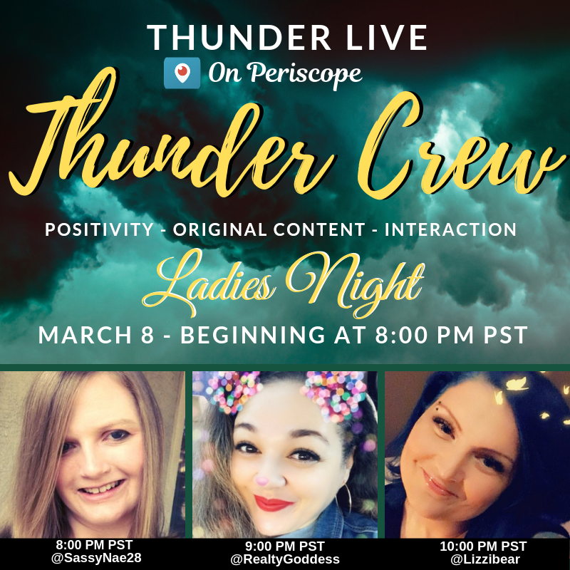 What better way to celebrate #IWD2019 than to spend it with the Ladies of #ThunderCrew - It's Ladies Night! Join us beginning at 8PM PST for Thunder Live #InternationalWomensDay #Chat