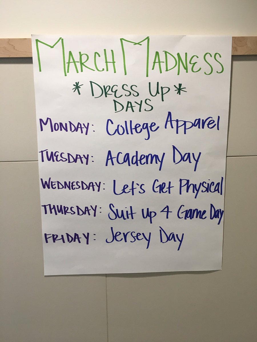 AlexStudentCo's tweet image. letssss get ready for march madness !!!!!! Here are the dress up days so you can plan during yet another ...... winter storm 🤦‍♀️💁‍♀️