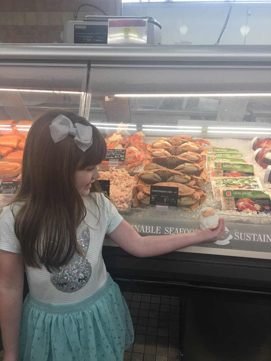 WonderWilbur's tweet photo. My momโs adventure without me...cookies at #cookieconnection with my fav little girl and fav Girl checking California dead crabs at grocery store meat counter! https://t.co/dlKnXP6iub