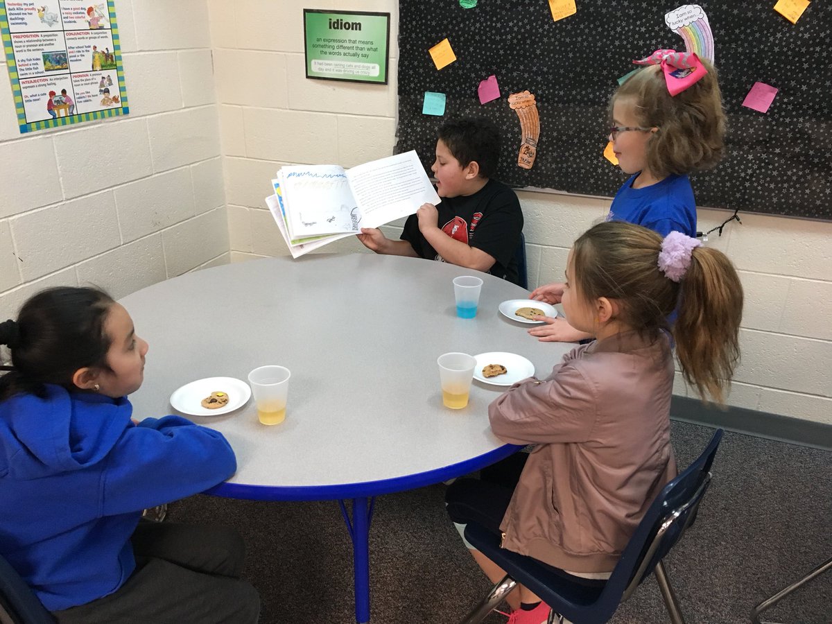 misscramer4's tweet photo. Had an Author’s Tea Party to celebrate our book. Huge shout out to 1st, 2nd, and 3rd graders for taking time out of your day to join us! https://t.co/jbCdtXsBm3