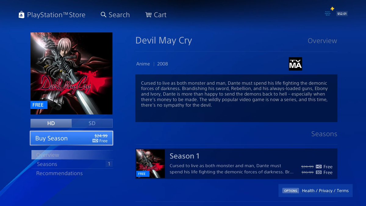 Wario64 Devil May Cry Anime Is Free On Us Psn Must Redeem On Ps4 Or Other Device
