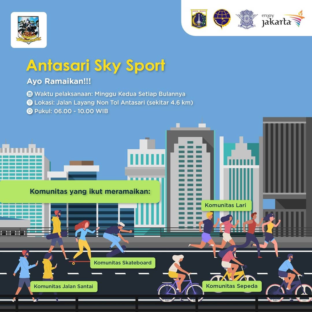 KotaJaksel's tweet photo. Jangan lupa ya, utk bersantai sambil berolahraga di Antasari Sky Sport. Ajak keluarga dan teman-teman kalian. Minggu, 10 Maret 2019.

Berbagai komunitas jg ikut meramaikan Antasari Sky Sport. Nyok, jadikan olahraga mu momen yang menyenangkan bersama Antasari Sky Sport.

#jaksel https://t.co/b9ZuQFmRMe