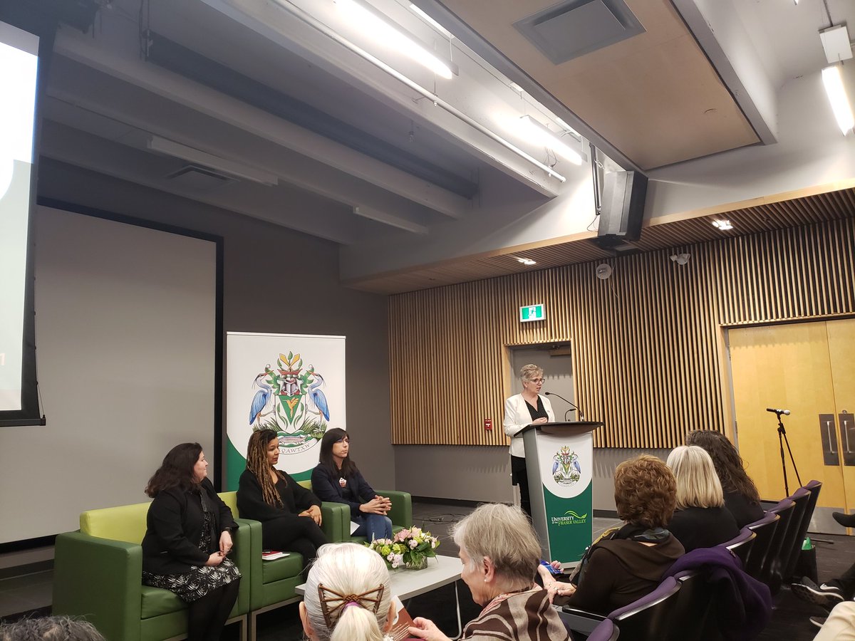 What a courageous group of thought leaders speaking at @goUFV on @IntlWD. Dr. Kim Bolan,  Robyn Maynard and Dr. Gina Starblanket